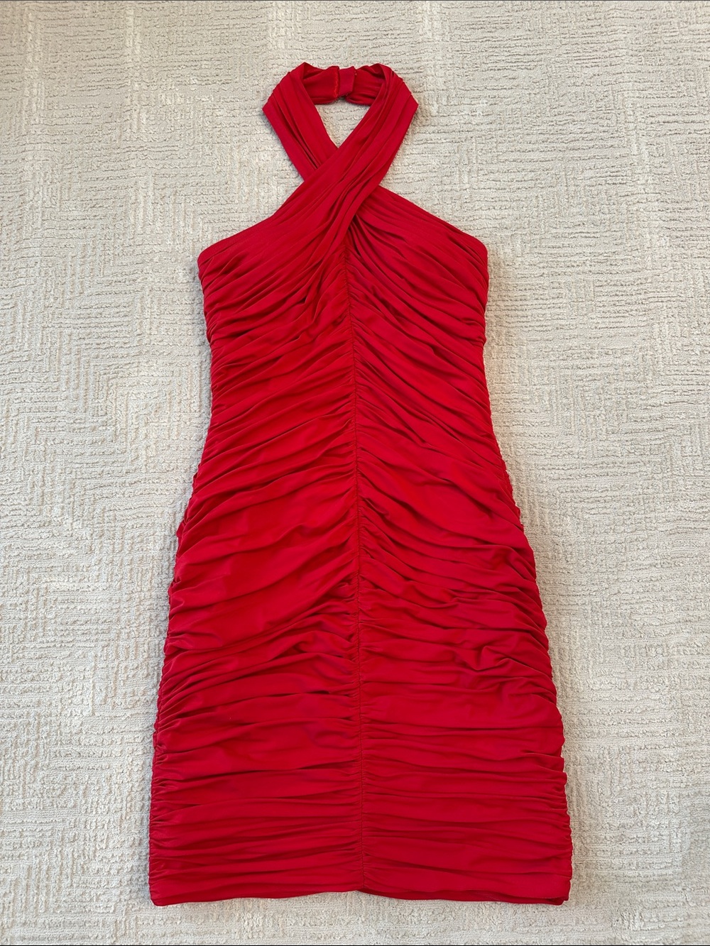 Aidan Mattox Red One-Shoulder Ruched Cocktail Dress